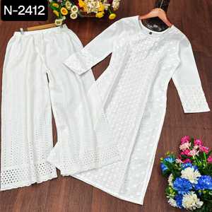 Top de algodón flameado de primera calidad para ropa étnica india con hermoso Palazzo de algodón de trabajo Chikankari para ropa informal y ropa de Festival Kurti - Product Image 4