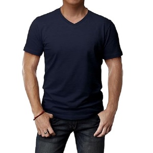 Camiseta personalizable de manga corta para hombre con cuello en V de color azul oscuro de 100% algodón con el mejor precio de fábrica de Bangladesh - Product Image 5