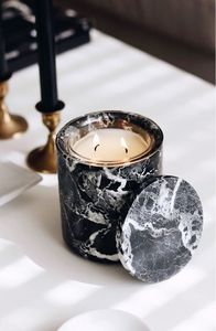 Decorative wax-filled <b>marble</b> candle <b>jar</b> by H.M.A Handicrafts ideal for home gifting with subtle soothing fragrance - Product Image 3