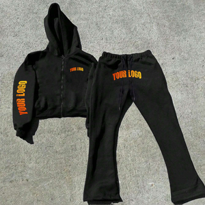 Nuevo diseño de chándal personalizado con estampado de pantalla para 100% pantalones de chándal acampanados de algodón con cremallera Sudadera con capucha para mujer conjunto de Jogger hecho en Pakistán - Product Image 6