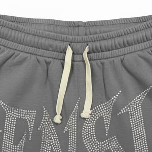 Pantalones cortos de algodón 100% de High Street grises a la moda de verano, pantalones cortos con diseño de logotipo de diamantes de imitación personalizados para hombres - Product Image 3