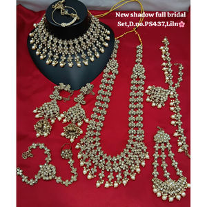 Gold Plated Ethnic Bridal Shadow <b>Choker</b> Necklace Set Earrings Maang Tikka Trendy Design Handmade Wedding Engagement Party - Product Image 1