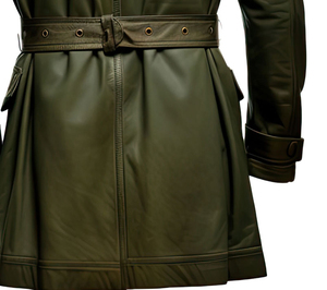 <b>Men's</b> Olive Green Genuine <b>Sheepskin</b> Leather Coat Collar Multi-Pocket Belted Mid Length Classic Custom Design Haus Industries - Product Image 6