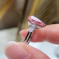 Anillo Fino de Plata 925 Original con Zirconia Rosa en Forma de Pera, Bañado en Rodio, Joyería para Compromiso, Boda, Fiesta, Regalo para Enamorados