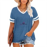 Tops de talla grande para mujer, camisetas de manga corta con cuello de pico, túnica de Color, camisetas informales a rayas