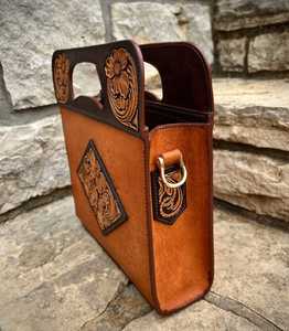 Classy Genuine Leather Cowhide <b>Hair</b> on Women's Luxury Sling Bag With Hand Tooled Floral & Solitaire Design Ready to Stock Bags - Product Image 3