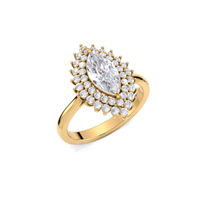 Elegante anillo de compromiso con doble halo de diamantes marquise de 1.51 quilates en oro amarillo, blanco y rosa de 18 quilates. - Product Image 2