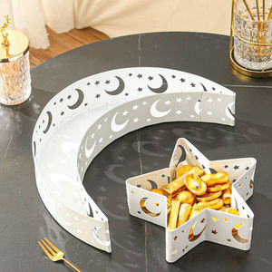 Bandejas de decoración de Ramadán de Metal dorado Bandeja de servicio de estrella y Luna Bandejas de decoración festiva musulmana a buen precio - Product Image 3