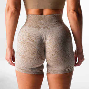 Nouveauté 2025 Shorts de sport pour femmes taille haute Logo personnalisé Solide numérique Sans couture Gym Entraînement Fitness Yoga Course à pied - Product Image 4