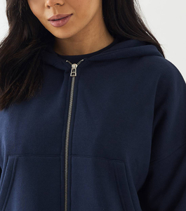 High Quality Warm Winter Acid Wash Embroidery Printed Full Zipper Solid <b>Navy</b> Pullover <b>Hoodies</b> for <b>Women</b> Streetwear Wholesale - Product Image 2