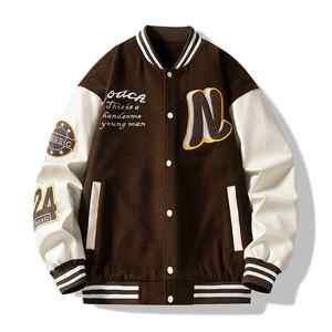 Tendance Vintage En Cuir Manches Varsity Veste Hommes Logo Personnalisé Laine Chenille Broderie Longue Baseball Letterman Vestes - Product Image 4