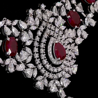 14K Weißgold IGI-Zertifiziertes Labor-Diamant Luxus Brautschmuck-Set mit Rubinroten Steinen Hochzeits-Schmuckset