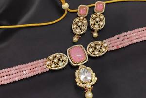 Beautiful Gold Plated Polki <b>Kundan</b> Necklace Set Earrings Fashion Brass Jewellery for Weddings Parties for Anniversary Occasions - Product Image 4