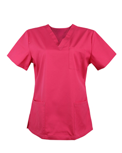 Women's Pink V-Neck <b>Scrub</b> <b>Top</b> with Pockets Hospital Uniform Woven Fabric Polyester Material - Product Image 3