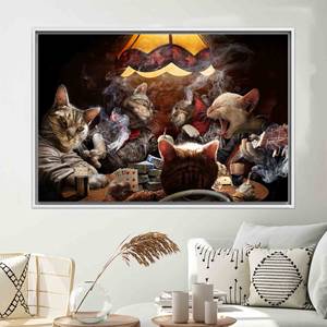 Toile imprimée avec des chats abstraits et des cartes à jouer, décoration murale pour la maison moderne, 1P : encadré blanc - Product Image 1