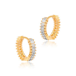 Cubic Zircon Stone Baguette <b>Hoop</b> Design <b>Earrings</b> Handcrafted Turkish Wholesale 925 <b>Sterling</b> <b>Silver</b> Jewelry - Product Image 2