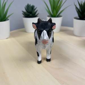 YEEYAYA intagliato a mano 5 \ "scultura in legno statua di mucca per decorazioni per la casa e regalo di natale animali della fattoria e figure dello Zoo - Product Image 2