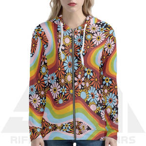 Sweat à capuche oversize tendance pour femme, imprimé numérique vibrant, streetwear d'hiver, multicolore, fermeture éclair, sublimation, tissu éponge écologique - Product Image 3
