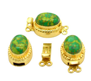 Prem Bhaya, piedra preciosa turquesa verde, cierre de caja ovalada de 1-3 hebras, chapado en oro de 18 quilates, componente de joyería de visibilidad mejorada de 26X15X10MM - Product Image 3