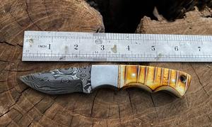 Custom handcrafted damascus steel skinner <b>knife</b> <b>bone</b> <b>handle</b> with leather sheath - Product Image 5