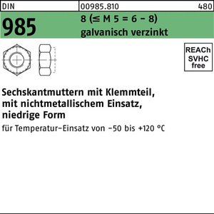 Tuerca Hexagonal DIN 985 M6 Electrogalvanizada, 100 Piezas - Product Image 1