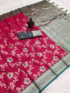 Saree Banarasi en soie douce Banarsi de créateur traditionnel pur tissé à la main pour des occasions spéciales - Product Image 4