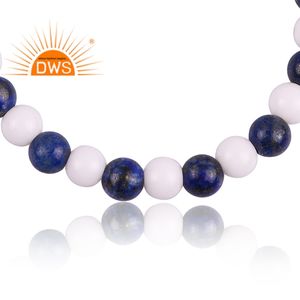 Último diseño hecho a mano ágata blanca natural y lapislázuli pulsera de piedras preciosas con cuentas fabricante de joyería personalizada - Product Image 2