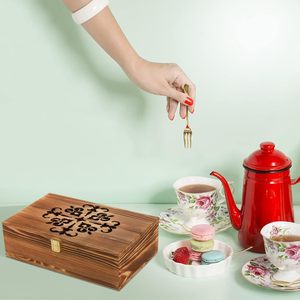 <b>Wooden</b> Tea Bag <b>Storage</b> Box with Carved Lid 8-Compartment Tea <b>Chest</b> Organizer Spice Packets Container for Living Room Kitchen - Product Image 6