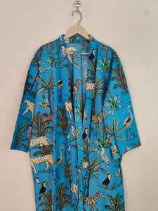 Robe kimono en coton à manches longues et col en V à imprimé jungle pour femmes, cadeau de demoiselle d'honneur pour mariage d'été - Product Image 2