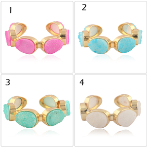 Pulsera de lujo con piedras naturales, ágata blanca azucarada, druzy, brazalete abierto, chapado en oro de 18k, forma de huevo, pulsera de piedras múltiples para mujer - Product Image 5