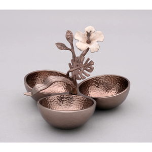 Cuenco de Chocolate de triple sección con tallo Floral, elegante Servidor de aperitivos de Metal para decoración del hogar y centro de mesa de comedor - Product Image 1