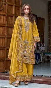 Salwar Kameez de Organza Suave Bordado, Corte Regular, para Mujeres Adultas, Ropa de Fiesta con Función de Secado Rápido y Dupatta, para Todas las Temporadas - Product Image 2