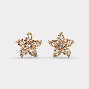 Flower Design 14K Gold Stud <b>Earrings</b> For Women with Round Lab Grown Diamond <b>Earrings</b> Gift for Women - Product Image 2