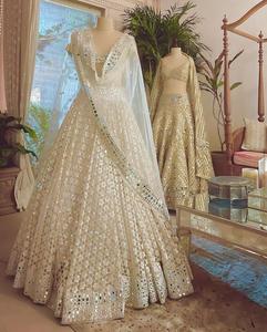 Robe de soirée de mariage Exclusive de haute qualité, couleur blanche, Georgette, miroir en aluminium, travail, Lehenga, Choli, grossiste fournisseur de Surat - Product Image 3
