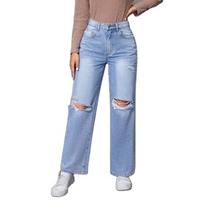 Jeans de Mezclilla Modernos para Mujer, Color Azul Hielo, Tendencia, Cintura Alta, Corte Recto, Ligeros, Ecológicos, Transpirables, Estilo Urbano, Vintage, Tallas 26-40 - Product Image 3