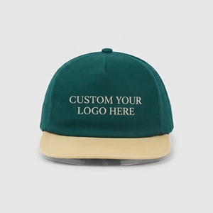 Casquette Snapback 5 Panneaux Personnalisée avec Logo Brodé Plat, Visière Vert Beige, Unisexe, Vente en Gros, Haute Qualité, OEM ODM, Faible MOQ, Sport - Product Image 1
