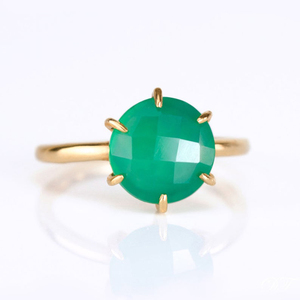 Green Onyx <b>Ring</b> 8mm Briolette 18K <b>Gold</b> Vermeil & 925 Sterling Silver Prong <b>Set</b> Handmade with Rose <b>Gold</b> Plating - Product Image 1