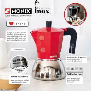 Caffettiera italiana in acciaio inox per induzione, rossa, 6 tazze (Monix M863106) - Product Image 3