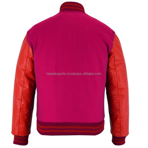 2026 OEM Best Selling <b>Red</b> <b>Wool</b> With Orange Leather Sleeves Varsity Jacket Men's High Quality Low MOQ Custom-Made Heated Jackets - Product Image 2