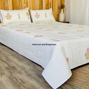 Wholesale Eco-Friendly Knitted Hand Block Printed 100% Cotton <b>Quilted</b> Bedspreads & Bedcover - Product Image 5