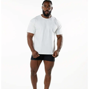 100% coton Jersey poids moyen manches courtes col côtelé hommes classique surdimensionné T-Shirt - Product Image 4