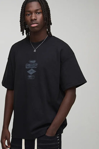 Men's <b>Black</b> Oversized Regular <b>Sleeve</b> <b>T</b>-<b>Shirt</b> Solid High Street Style O-Neck Jersey Fit Polyester/Cotton Eco-Friendly - Product Image 3