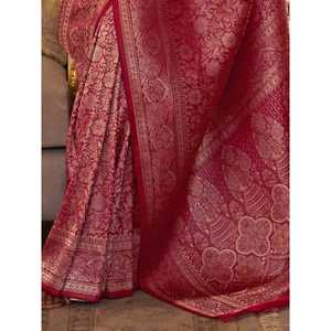 Sari de réception en soie tissée rose exceptionnel avec chemisier pour les mariages - Product Image 2