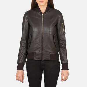 Chaqueta Bomber Ava Ma-1 con Cuello Alto en Cuero Marrón para Otoño - Product Image 4