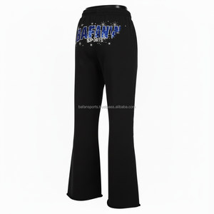 Women flare pant 280 GSM soft poly spandex breathable <b>fabric</b> <b>black</b> with custom printed logo stylish comfy wear Women Flare Pants - Product Image 5