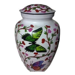 Urnes funéraires pour adultes en laiton de haute qualité avec autocollant d'oiseau et urnes funéraires en métal fini de couleur blanche pour les cendres humaines - Product Image 3