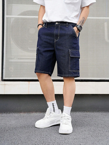 Pantalones cortos de mezclilla Cargo de patrón sólido de estilo callejero para hombre, pantalones cortos holgados medio rectos al por mayor con opciones de personalización completas - Product Image 3