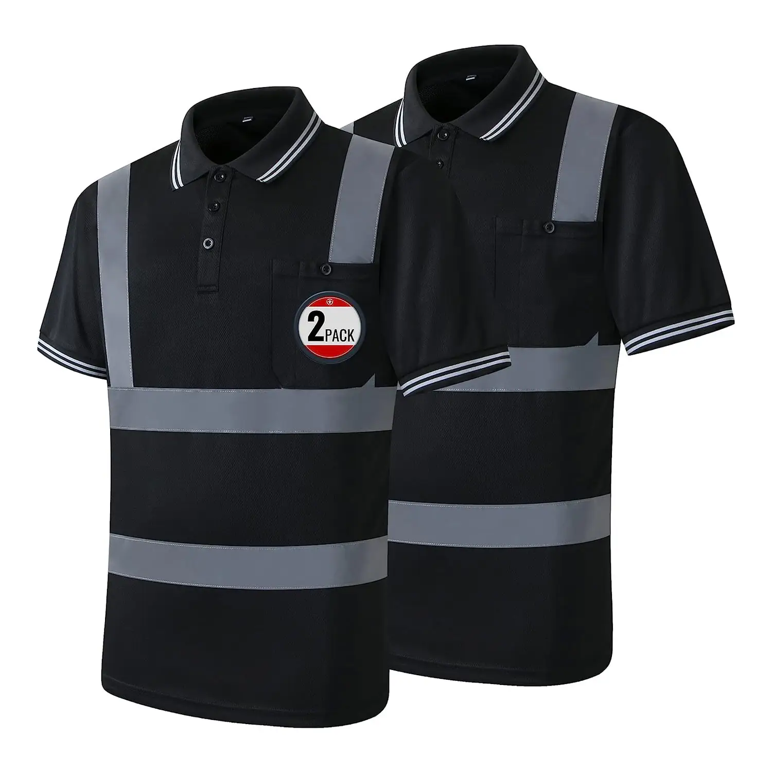 Kaus Polo hitam keamanan kaus visibilitas tinggi dengan saku kustom pabrik diproduksi grosir perusahaan untuk pakaian kerja