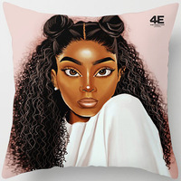 Housse de coussin décorative en polyester doux, motif art tribal africain, femme tambourineuse ethnique, pour canapé