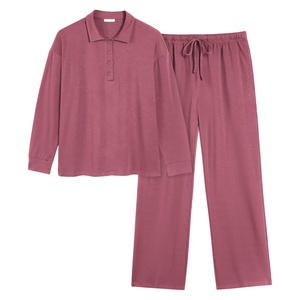 <b>Women's</b> <b>Lounge</b> Wear Sweatsuit Set Multi-Color Solid Long Sleeve Button Closure Pull-Up Top Relaxed <b>Pants</b> Comfortable Sleepwear - Product Image 1